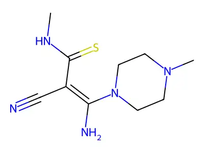 3-Amino-2-cyano-N-methyl-3-(4-methyl-1-piperazinyl)-2-propenethioamide structure