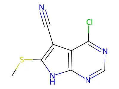 4-chloro-6-methylsulfanyl-7H-pyrrolo[2,3-d]pyrimidine-5-carbonitrile structure