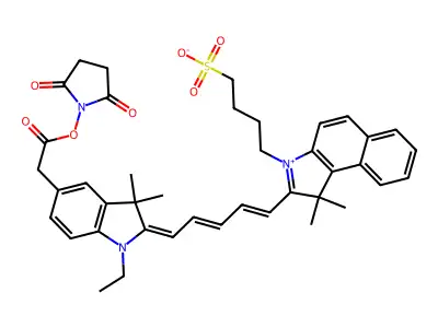4,5-Benzo-1'-ethyl-3,3,3',3'-tetramethyl-1-(4-sulfobutyl)indodicarbocyanin-5'-acetic acid N-succinimidyl ester structure