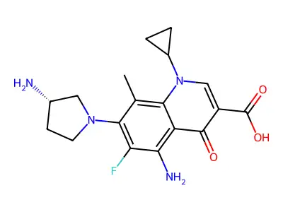 7-((S)-3-Amino-pyrrolidin-1-yl)-1-cyclopropyl-6-fluoro-8-methyl-4-oxo-1,4-dihydro-quinoline-3-carboxylic acid structure