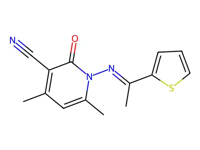 4,6-dimethyl-2-oxo-1-{[1-(2-thienyl)ethylidene]amino}-1,2-dihydro-3-pyridinecarbonitrile structure