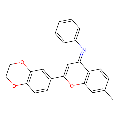 (E)-N-(2-(2,3-dihydrobenzo[b][1,4]dioxin-6-yl)-7-methyl-4H-chromen-4-ylidene)aniline structure