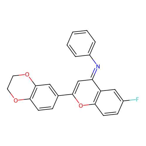 2-(2,3-dihydro-1,4-benzodioxin-6-yl)-6-fluoro-N-phenylchromen-4-imine structure