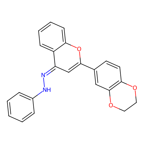 (E)-1-(2-(2,3-dihydrobenzo[b][1,4]dioxin-6-yl)-4H-chromen-4-ylidene)-2-phenylhydrazine structure