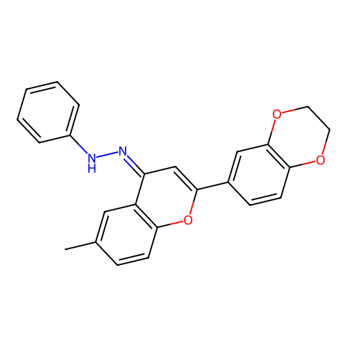 (Z)-1-(2-(2,3-dihydrobenzo[b][1,4]dioxin-6-yl)-6-methyl-4H-chromen-4-ylidene)-2-phenylhydrazine structure