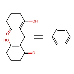 2,2'-(1-Phenylprop-1-yne-3,3-diyl)bis(3-hydroxycyclohex-2-en-1-one) structure