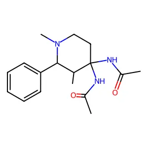 N-(4-acetamido-1,3-dimethyl-2-phenylpiperidin-4-yl)acetamide structure