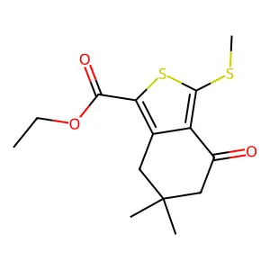 ethyl 6,6-dimethyl-3-(methylthio)-4-oxo-4,5,6,7-tetrahydro-2-benzothiophene-1-carboxylate structure