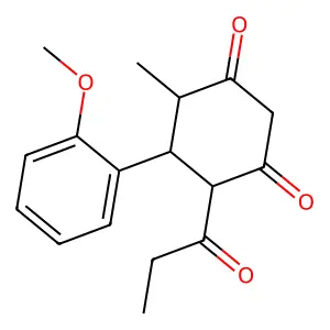 5-(2-Methoxyphenyl)-4-methyl-6-propanoylcyclohexane-1,3-dione structure