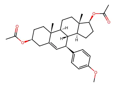 3,17-Dihydroxy-7-(4-methoxyphenyl)-androst-5-ene 3,17-diacetate structure