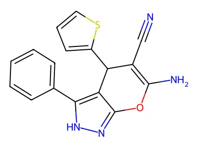 6-Amino-3-phenyl-4-(2-thienyl)-1,4-dihydropyrano[2,3-c]pyrazole-5-carbonitrile structure
