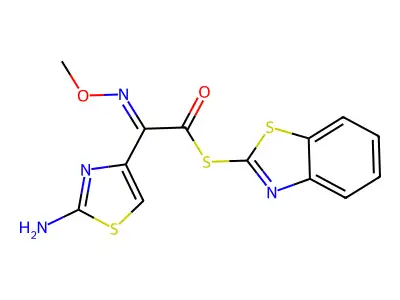S-benzothiazol-2-yl (Z)-2-(2-amino-1,3-thiazol-4-yl)-2-(methoxyimino)thioacetate structure
