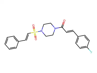 (E)-3-(4-fluorophenyl)-1-[4-[(E)-2-phenylethenyl]sulfonylpiperazin-1-yl]prop-2-en-1-one structure