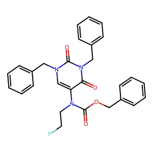 Benzyl (1,3-dibenzyl-2,4-dioxo-1,2,3,4-tetrahydropyrimidin-5-yl)(2-fluoroethyl)carbamate structure