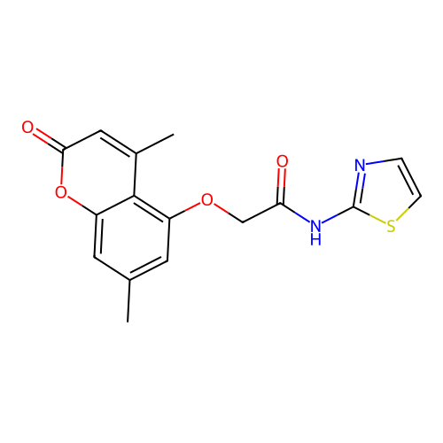 2-(4,7-dimethyl-2-oxochromen-5-yl)oxy-N-(1,3-thiazol-2-yl)acetamide structure