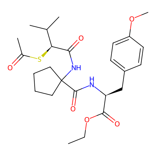(S)-Ethyl 2-(1-((S)-2-(acetylthio)-3-methylbutanamido)cyclopentanecarboxamido)-3-(4-methoxyphenyl)propanoate structure