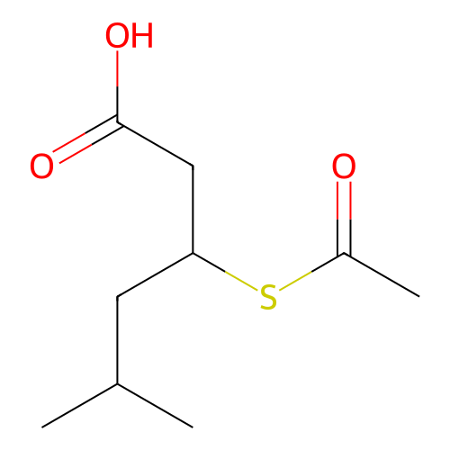 3-Acetylsulfanyl-5-methylhexanoic acid structure