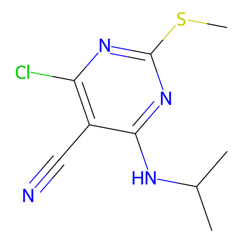 4-Chloro-2-(methylsulfanyl)-6-(propan-2-ylamino)pyrimidine-5-carbonitrile structure