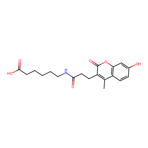 6-{[3-(7-hydroxy-4-methyl-2-oxo-2H-chromen-3-yl)propanoyl]amino}hexanoic acid structure