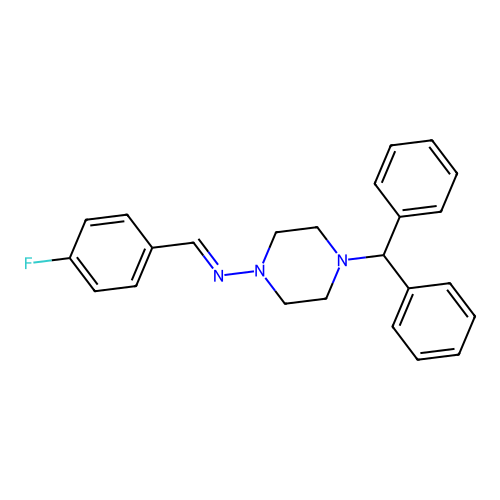 4-(diphenylmethyl)-N-[(E)-(4-fluorophenyl)methylidene]piperazin-1-amine structure