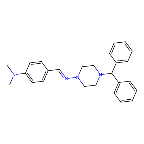 N-{(E)-[4-(dimethylamino)phenyl]methylidene}-4-(diphenylmethyl)piperazin-1-amine structure