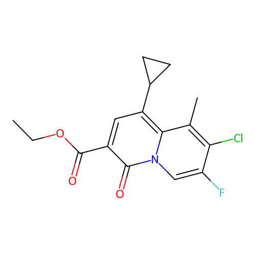 Ethyl 8-chloro-1-cyclopropyl-7-fluoro-9-methyl-4-oxo-4H-quinolizine-3-carboxylate structure