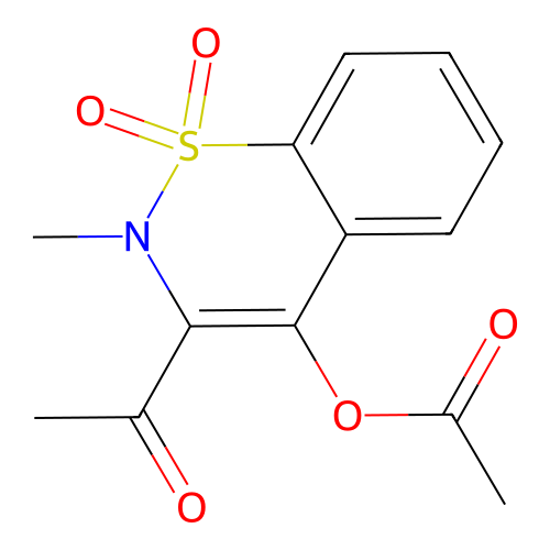 3-acetyl-2-methyl-1,1-dioxido-2H-1,2-benzothiazin-4-yl acetate structure