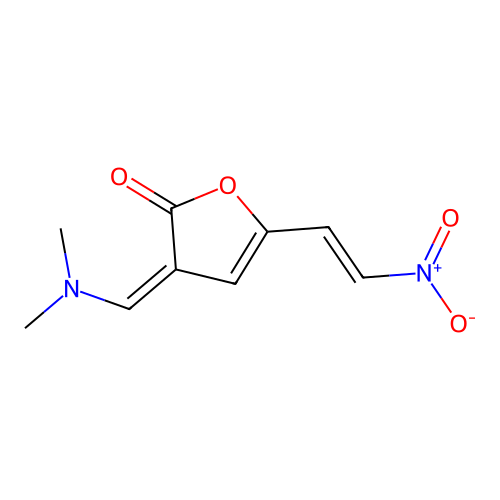 (3Z)-3-(dimethylaminomethylidene)-5-(2-nitroethenyl)furan-2-one structure