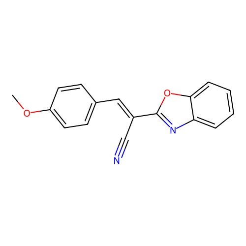 (2E)-2-(1,3-benzoxazol-2-yl)-3-(4-methoxyphenyl)prop-2-enenitrile structure