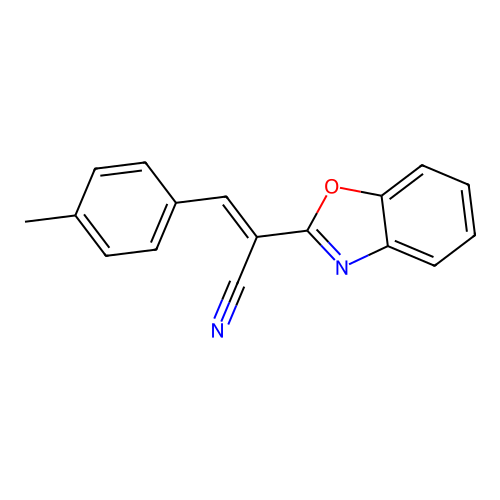 (2E)-2-(1,3-benzoxazol-2-yl)-3-(4-methylphenyl)prop-2-enenitrile structure