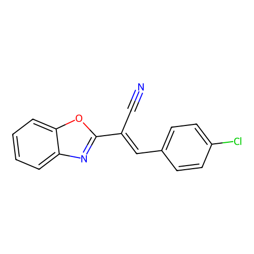 (2E)-2-(1,3-benzoxazol-2-yl)-3-(4-chlorophenyl)prop-2-enenitrile structure