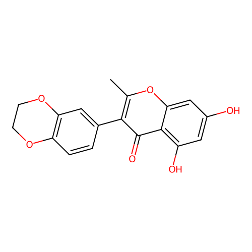 3-(2,3-dihydrobenzo[b][1,4]dioxin-6-yl)-5,7-dihydroxy-2-methyl-4H-chromen-4-one structure