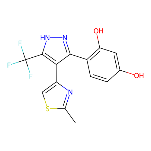 4-(4-(2-methylthiazol-4-yl)-5-(trifluoromethyl)-1H-pyrazol-3-yl)benzene-1,3-diol structure