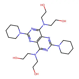 2-[[8-[bis(2-hydroxyethyl)amino]-2,6-di(piperidin-1-yl)pyrimido[5,4-d]pyrimidin-4-yl]-(2-hydroxyethyl)amino]ethanol structure