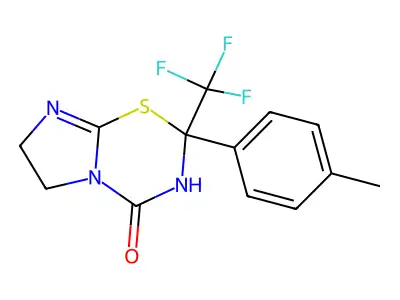 2-(4-methylphenyl)-2-(trifluoromethyl)-2,3,6,7-tetrahydro-4H-imidazo[2,1-b][1,3,5]thiadiazin-4-one structure