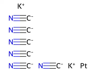 Dipotassium hexakis(cyano-C)platinate structure