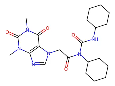 7H-Purine-7-acetamide, 1,2,3,6-tetrahydro-N-cyclohexyl-N-((cyclohexylamino)carbonyl)-1,3-dimethyl-2,6-dioxo- structure