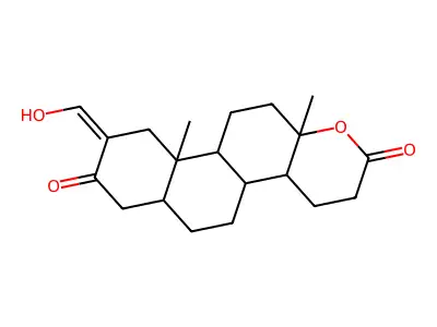 (9Z)-9-(hydroxymethylidene)-10a,12a-dimethyl-3,4,4a,4b,5,6,6a,7,10,10b,11,12-dodecahydronaphtho[2,1-f]chromene-2,8-dione structure