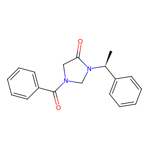1-benzoyl-3-[(1S)-1-phenylethyl]imidazolidin-4-one structure