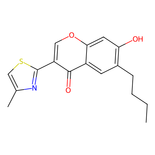 6-Butyl-7-hydroxy-3-(4-methyl-2-thiazolyl)-4H-1-benzopyran-4-one structure