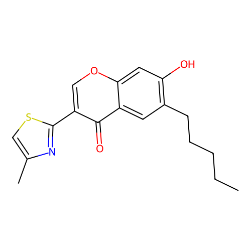 7-hydroxy-3-(4-methyl-1,3-thiazol-2-yl)-6-pentyl-4H-chromen-4-one structure