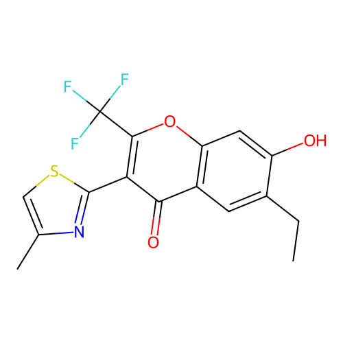 6-ET-7-HO-3-(4-METHYL-1,3-THIAZOL-2-YL)-2-(TRIFLUOROMETHYL)-4H-CHROMEN-4-ONE structure