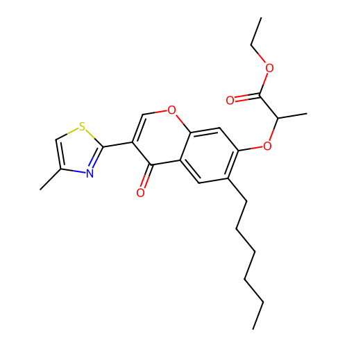 ethyl 2-((6-hexyl-3-(4-methylthiazol-2-yl)-4-oxo-4H-chromen-7-yl)oxy)propanoate structure
