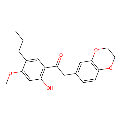 2-(2,3-dihydro-1,4-benzodioxin-6-yl)-1-(2-hydroxy-4-methoxy-5-propylphenyl)ethanone structure