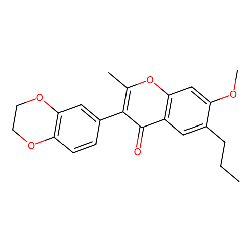 3-(2,3-dihydro-1,4-benzodioxin-6-yl)-7-methoxy-2-methyl-6-propyl-4H-chromen-4-one structure