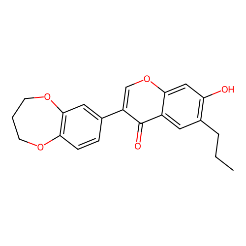 3-(2H,3H,4H-benzo[b]1,4-dioxepin-7-yl)-7-hydroxy-6-propylchromen-4-one structure