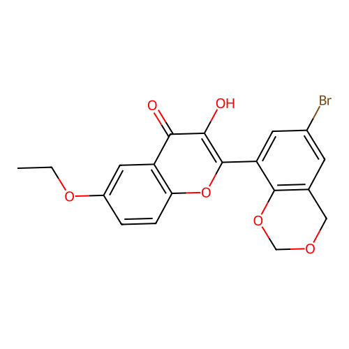 2-(6-bromo-4H-benzo[d][1,3]dioxin-8-yl)-6-ethoxy-3-hydroxy-4H-chromen-4-one structure