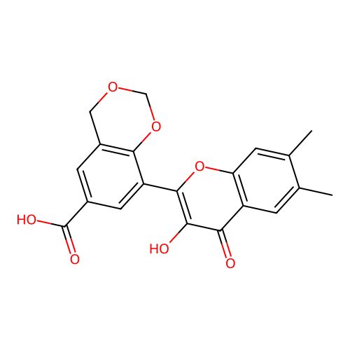 8-(3-hydroxy-6,7-dimethyl-4-oxo-4H-chromen-2-yl)-4H-benzo[d][1,3]dioxine-6-carboxylic acid structure