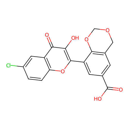 8-(6-chloro-3-hydroxy-4-oxo-4H-chromen-2-yl)-4H-1,3-benzodioxine-6-carboxylic acid structure