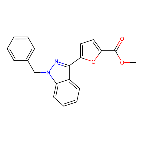 1-Benzyl-3-(5-methoxycarbonyl-2-furyl)indazole structure